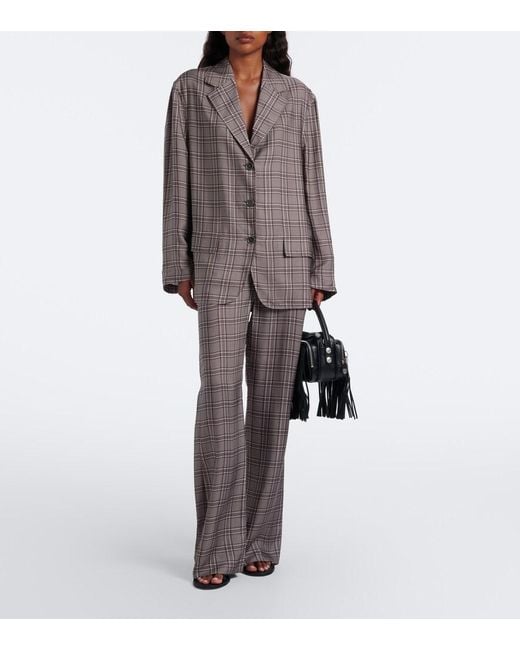 Acne Gray Checked Wide-Leg Pants