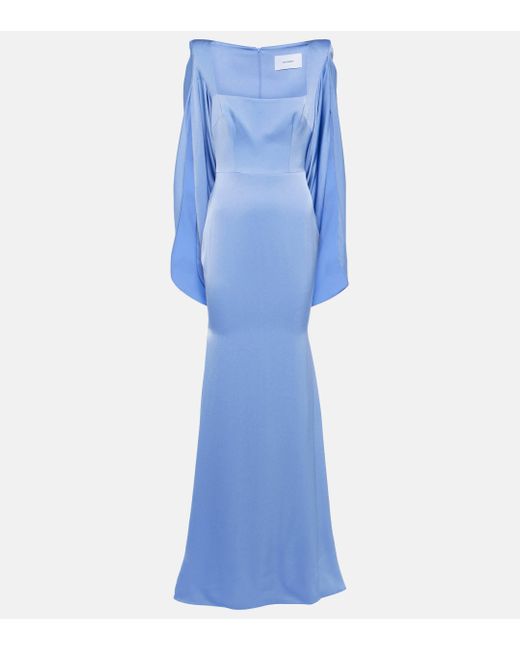 Alex Perry Blue Caped Crepe Satin Gown