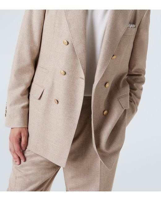 Brunello Cucinelli Natural Houndstooth Cashmere And Silk Suit Jacket for men