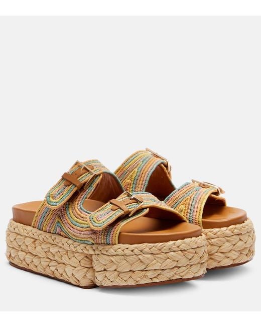 Robert Clergerie Brown Quinie Raffia Platform Slides