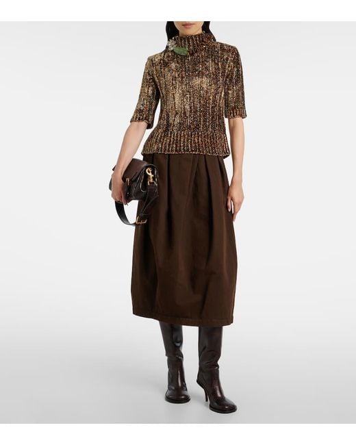 Dries Van Noten Brown Draped Denim Midi Skirt