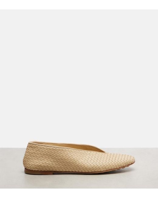 Bottega Veneta Natural Rosa Intrecciato Leather Ballet Flats