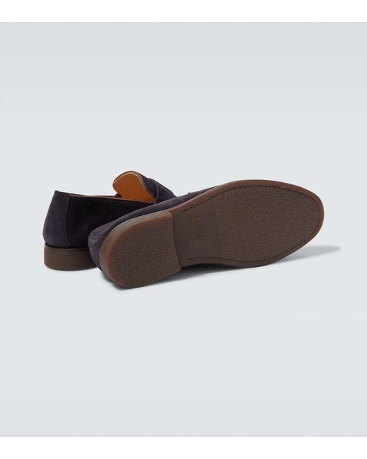 Brunello Cucinelli Blue Suede Penny Loafers for men