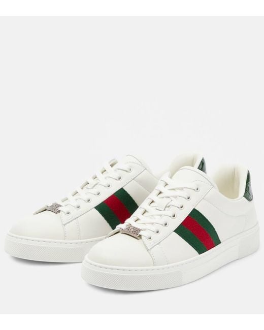 Gucci White Sneakers Web Stripe aus Leder