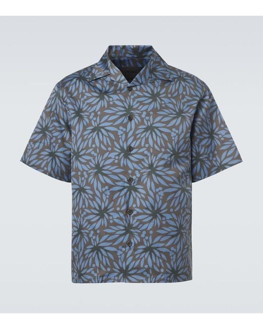 Prada Blue Printed Cotton And Silk Bowling Shirt for men