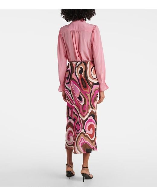 Rixo Red Ardith Silk Maxi Skirt