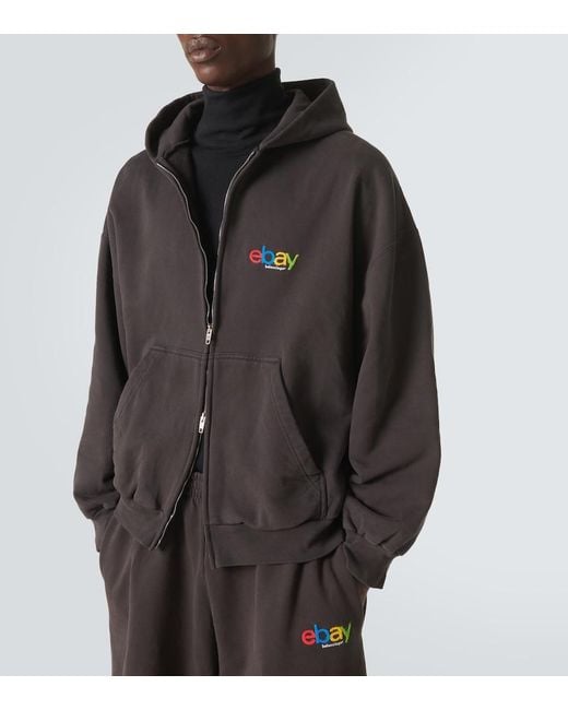 Balenciaga Black Printed Cotton Jersey Hoodie for men
