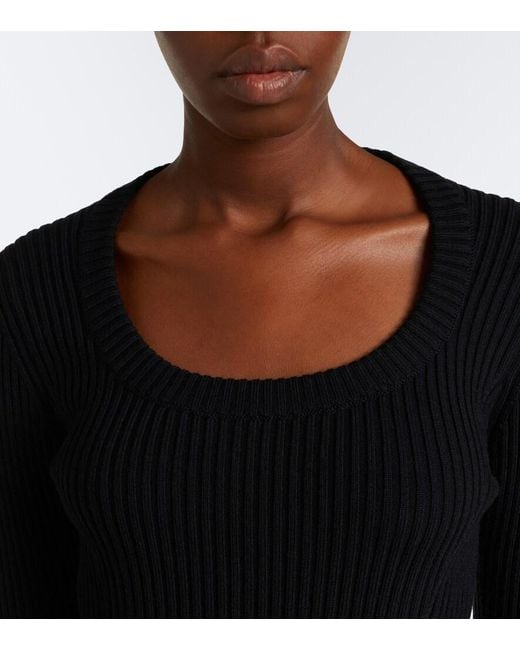 Alaïa Blue Peplum Wool-Blend Top