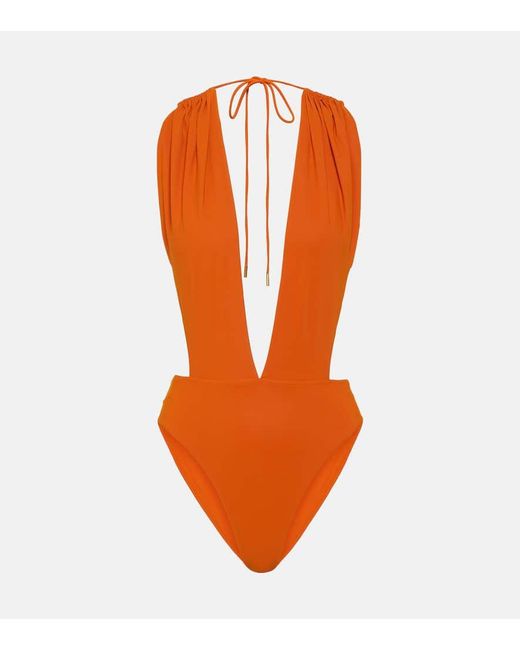 Banador de cuello halter con abertura Saint Laurent de color Orange