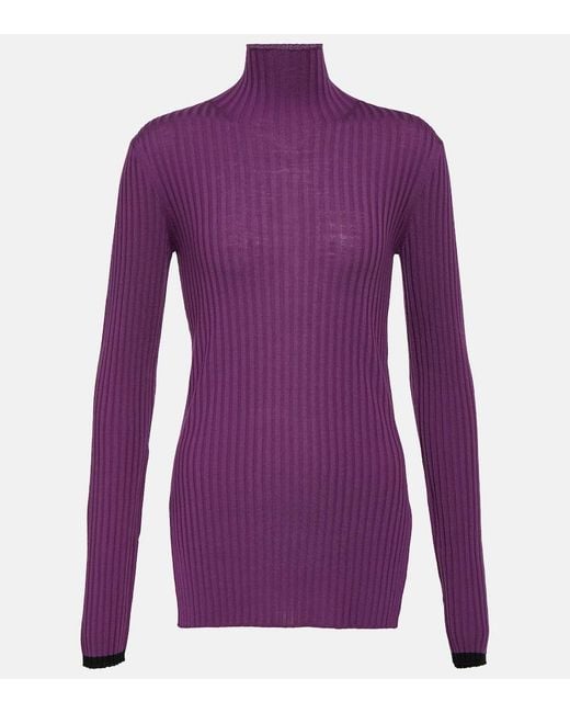 Plan C Purple Ribbed-Knit Wool Sweater