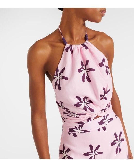 Cala De La Cruz Pink Cropped-Top Lodi Aus Leinen