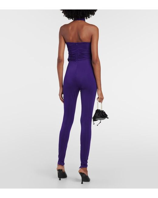 Magda Butrym Purple Gathered Halterneck Jersey Jumpsuit