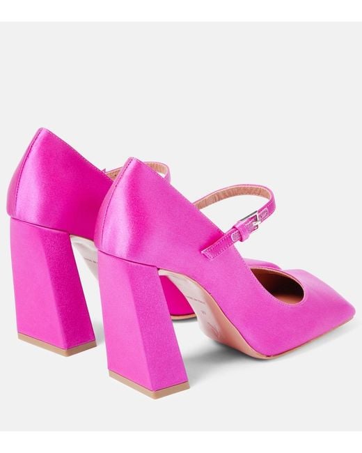 AMINA MUADDI Pink Charlotte 95 Satin Mary Jane Pumps