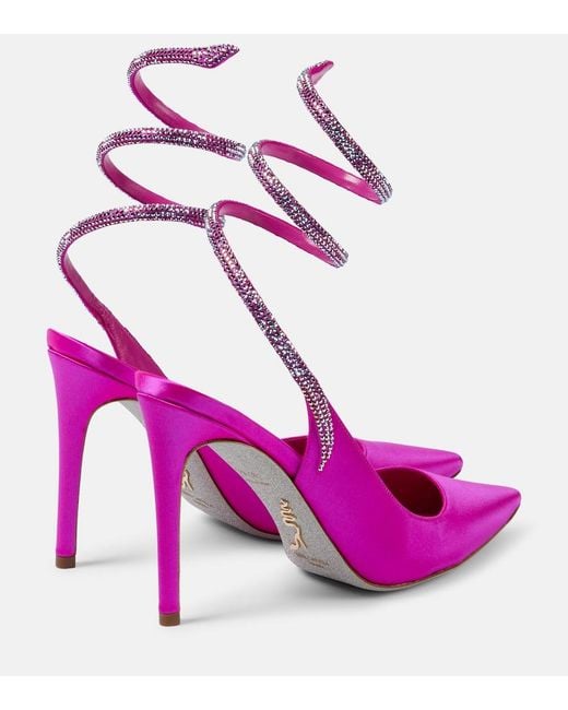 Rene Caovilla Pink Cleo Embellished Satin Pumps