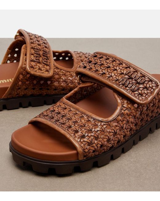 Miu Miu Brown Woven Leather Sandals