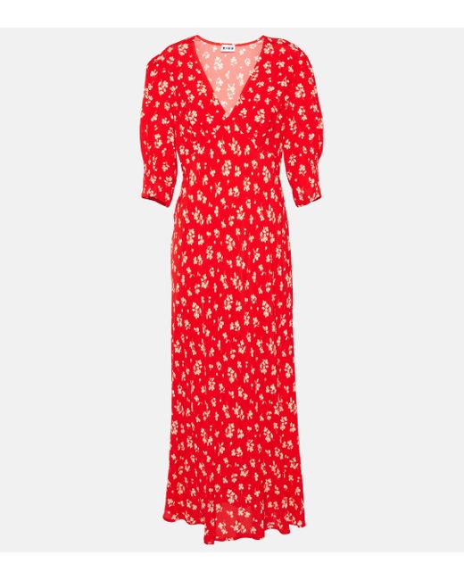 Rixo Red Zadie Floral Crepe Midi Dress