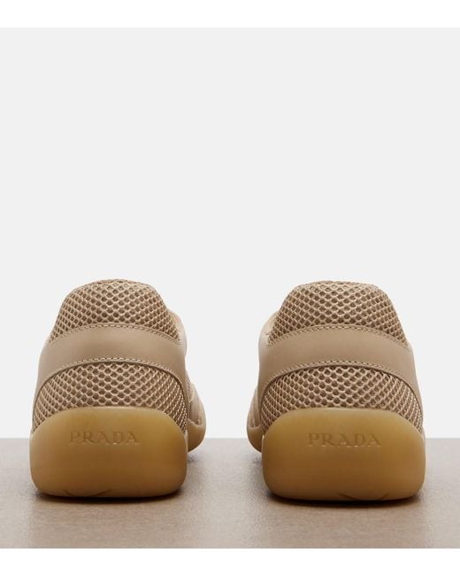 Prada Brown Speedrock Leather-Trimmed Sneakers
