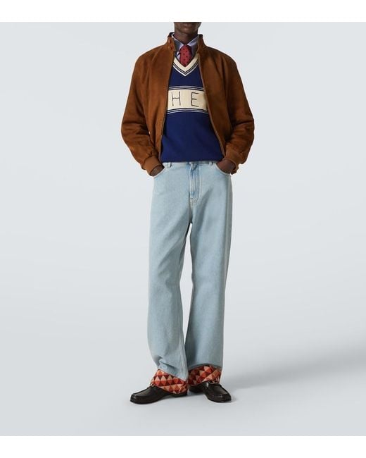 Valentino Blue Jacquard-Trimmed Wide-Leg Jeans for men