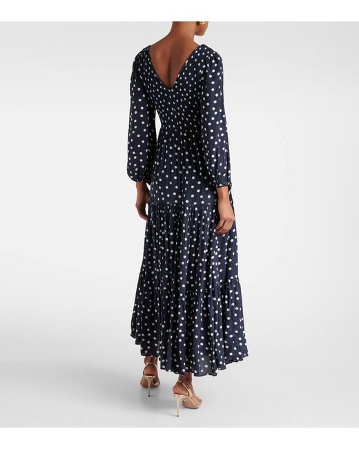 Rixo Blue Brooke Polka-Dot Midi Dress