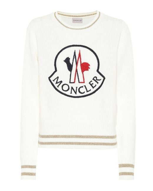 Moncler White Pullover mit Logo-Stickerei