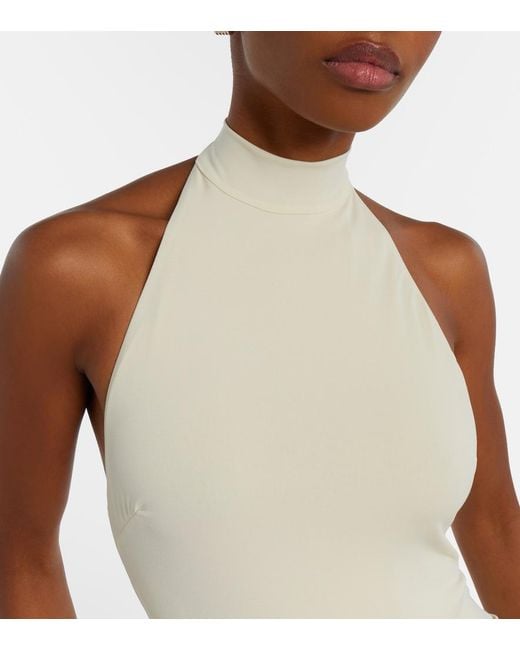 Bananhot White Zoya Draped Halterneck Maxi Dress