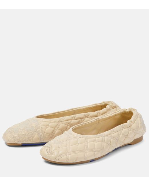 Burberry Natural Ekd Quilted Leather Ballet Flats