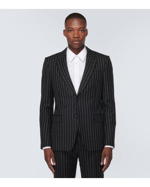 Alexander McQueen Pinstripe Wool Suit Jacket in Black for Men