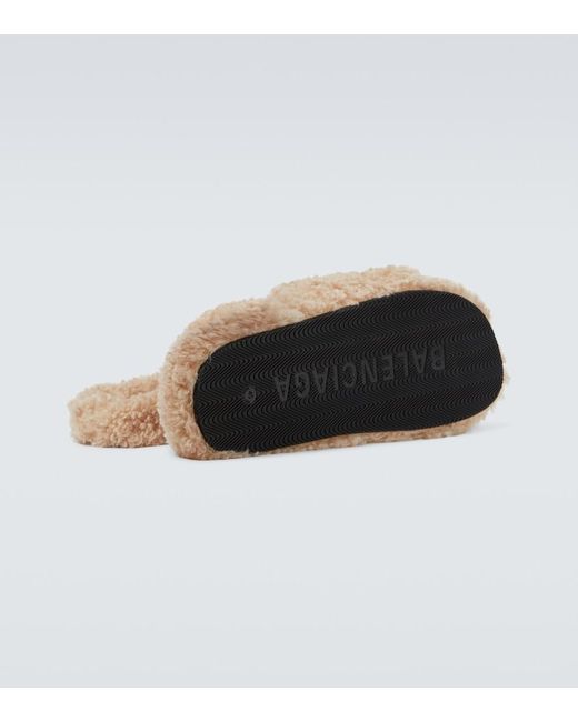Balenciaga Multicolor Faux-shearling Embroidered Logo Slides for men