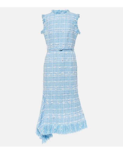 Oscar de la Renta Blue Tweed Midi Dress