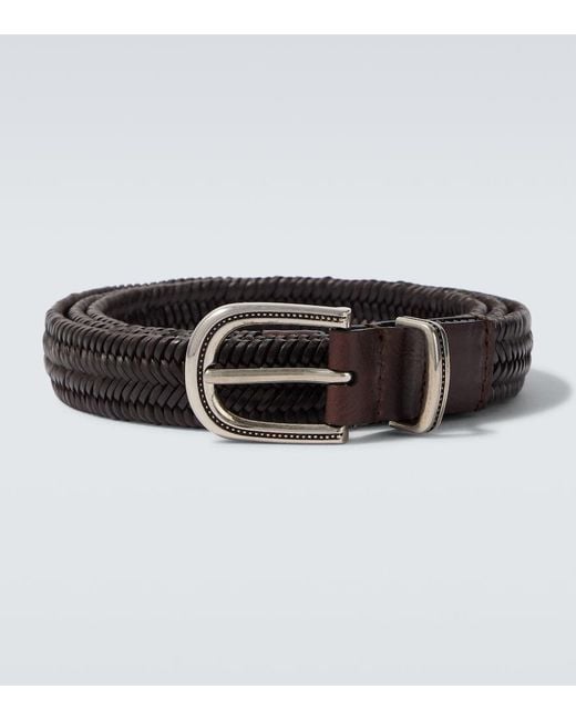 Brunello Cucinelli Black Woven Leather Belt for men