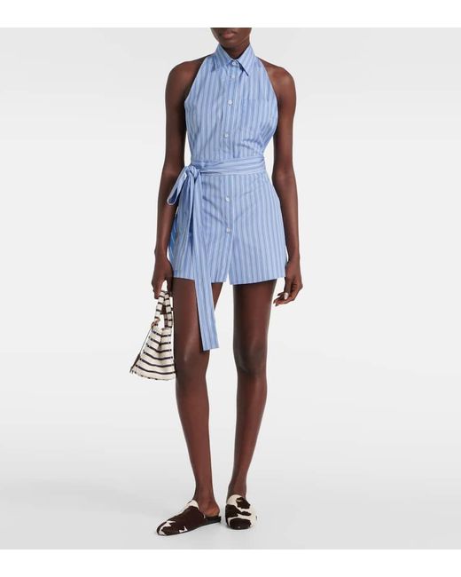 Vestido Corto De Algodon Con Cuello Halter Prada de color Blue