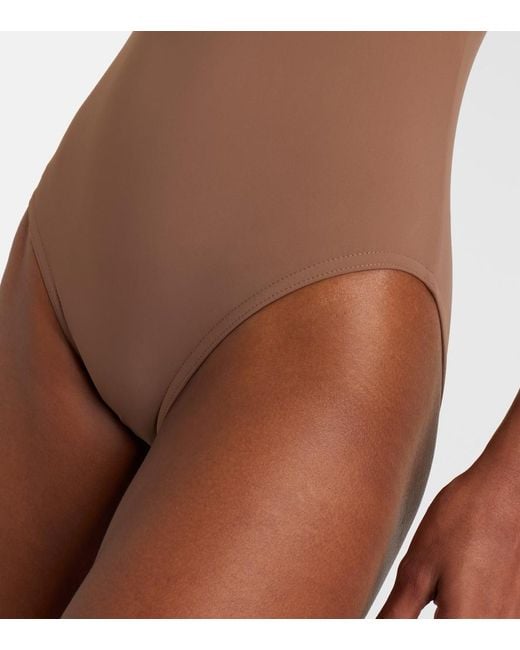 Karla Colletto Brown Tess Floral-Applique Swimsuit