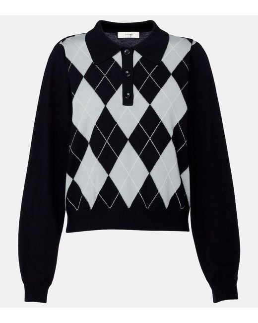 FRAME Blue Argyle Wool-Blend Polo Sweater