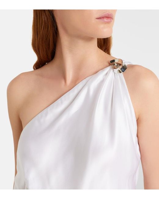 Ralph Lauren White Posie One-Shoulder Satin Gown