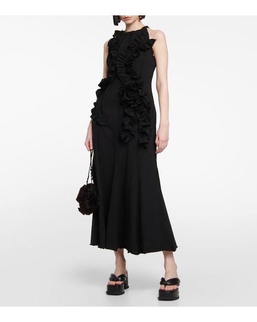Dries Van Noten Black Ruffle-Trimmed Cotton Jersey Maxi Dress