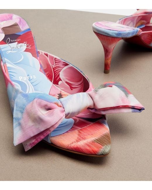 Christian Louboutin Pink Mulazee Bow-Detail Floral Chine Mules