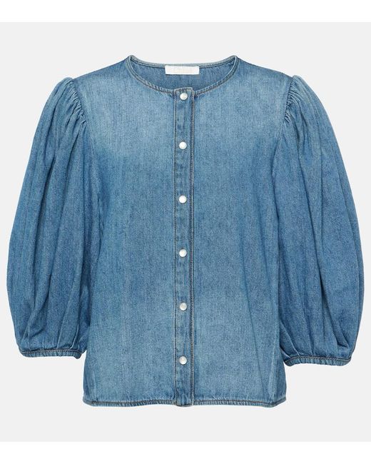 Blusa de denim de algodon y lino Chloé de color Blue