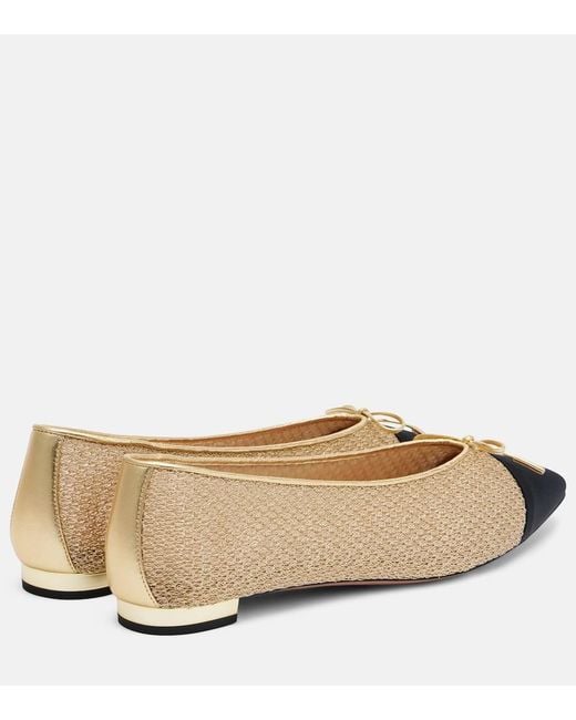 Aquazzura Natural Gioia Leather-Trimmed Ballet Flats