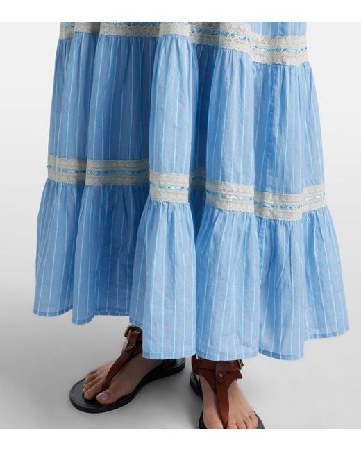 Rixo Blue Aubrie Lace-Trimmed Cotton Midi Dress