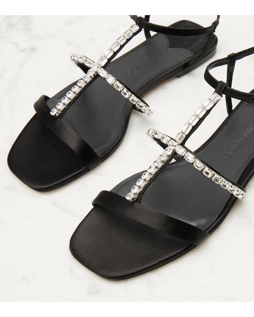 Jimmy Choo Black Gwyn Embellished Satin Sandals