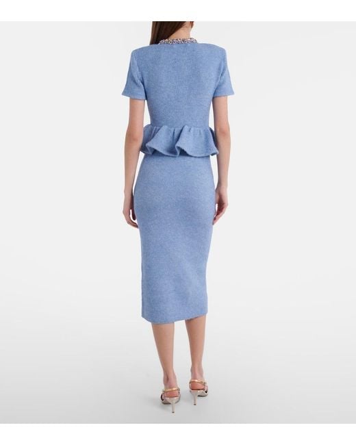Self-Portrait Blue Embellished Knitted Midi Dress