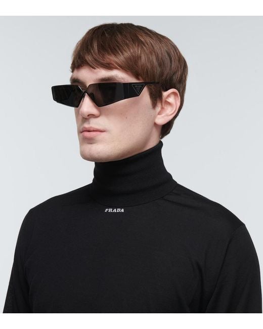 Prada Gray Rectangular Sunglasses for men