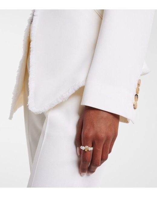McQueen Metallic Ring Skull Mit Kristallen Und Zierperlen