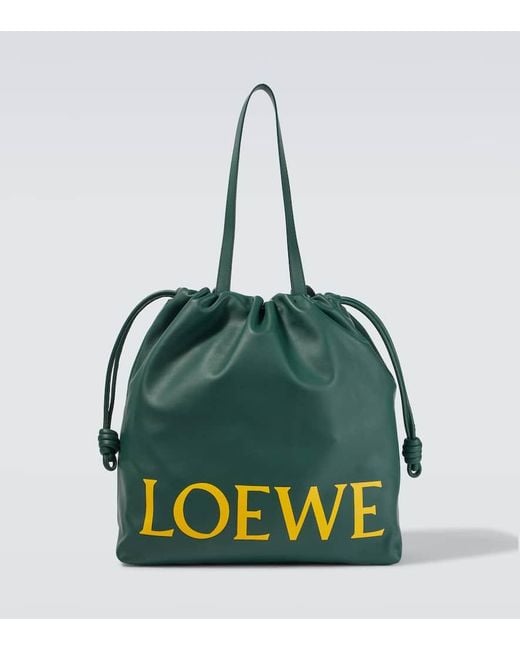 Loewe Green Flamenco Logo Leather Tote Bag for men