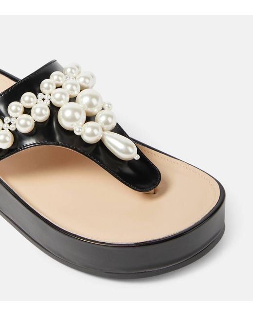 Simone Rocha Black Embellished Leather Thong Sandals
