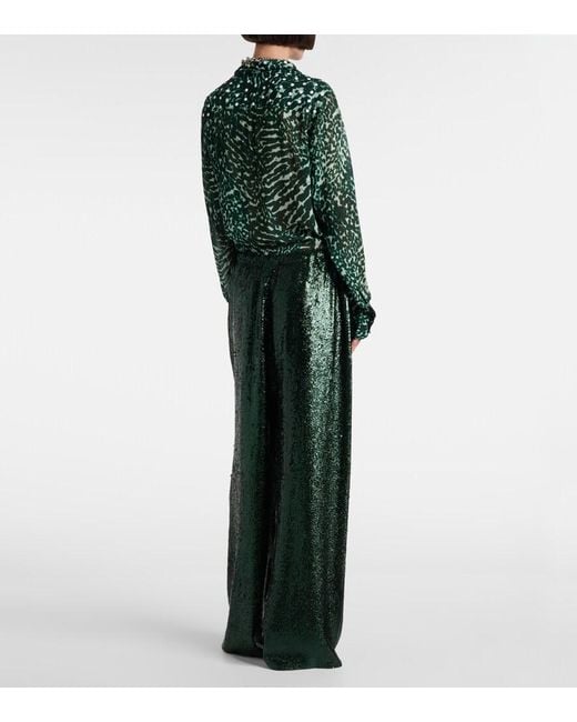 Dries Van Noten Green Sequined Straight Pants