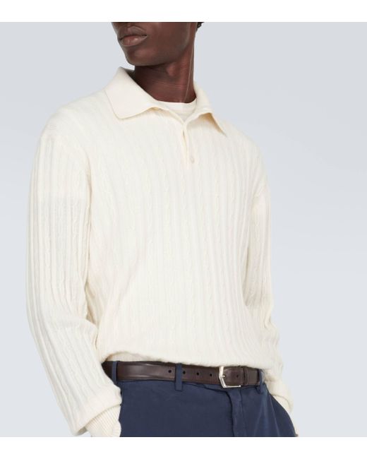 Loro Piana White Shibumi Cashmere Polo Sweater for men
