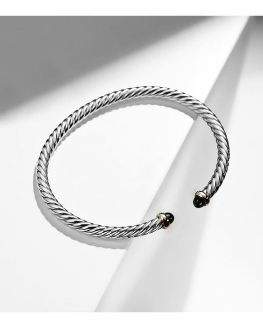 David Yurman Metallic Cable Flex Sterling And 14Kt Cuff Bracelet With Onyxes