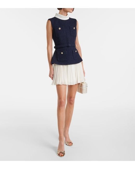 Self-Portrait Blue Minikleid Aus Boucle Und Chiffon