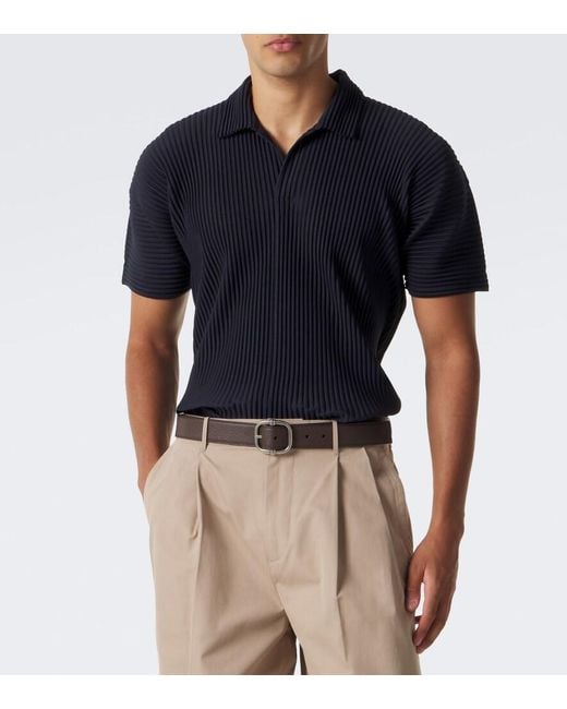 Homme Plissé Issey Miyake Blue Basics Pleated Polo Shirt for men